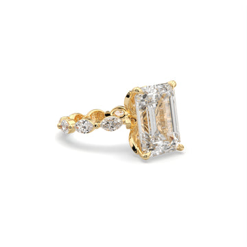 10CTW Emerald and Marquise Set Diamond Engagement Ring