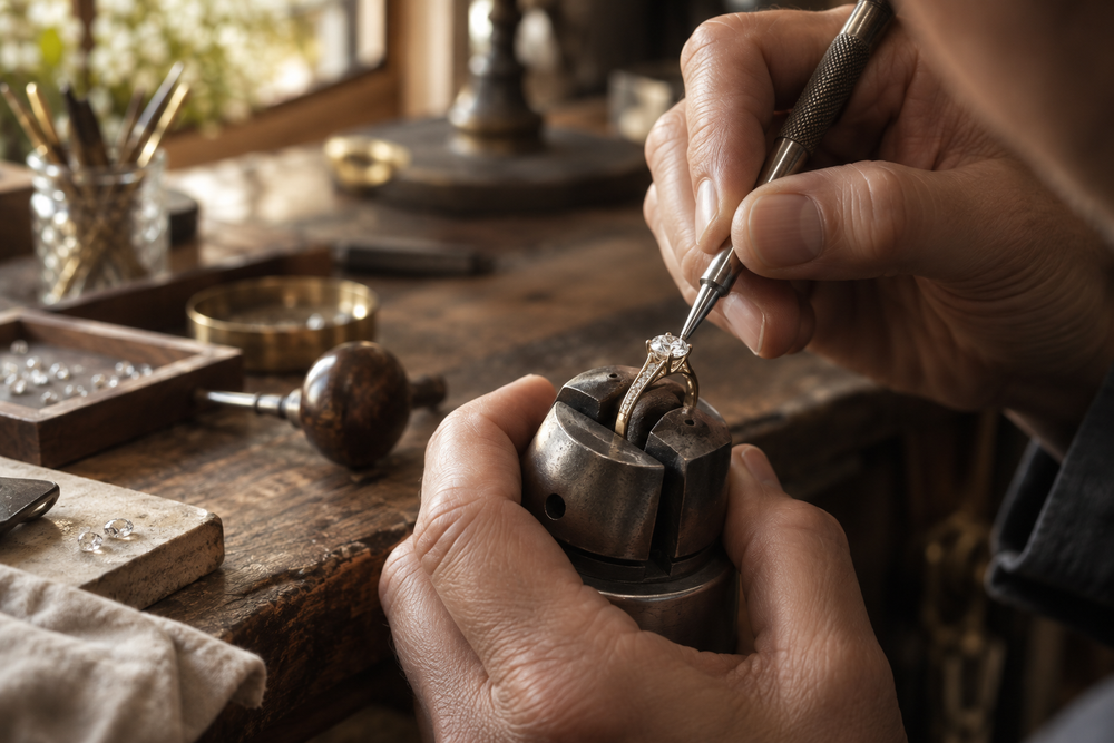 Illustrative jewelry craftsmanship — diamond setting