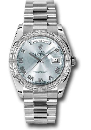 Rolex Platinum Day Date 36 Watch Bezel Glacier Blue Roman Dial P