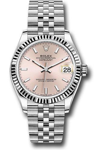 Rolex Steel and White Gold Datejust 31 Watch Fluted Bezel Pink Index Dial Jubilee Bracelet 278274 pij