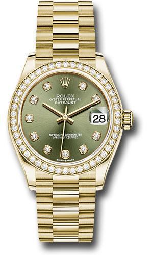 Rolex Yellow Gold Datejust 31 Watch Diamond Bezel Olive Green Diam