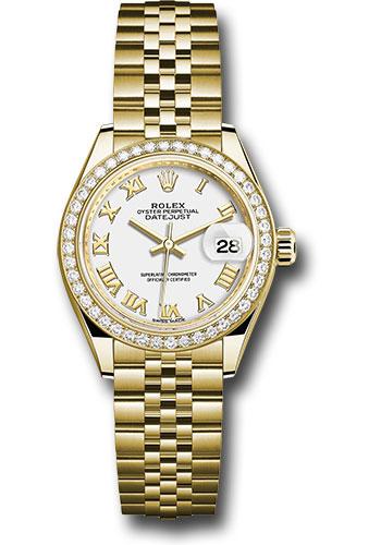 Hurtigt lava mandat Rolex Yellow Gold Lady-Datejust 28 Watch - 44 Diamond Bezel - White Ro