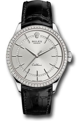 Rolex Cellini Time Watch White Gold Rhodium Dial Black Leather S