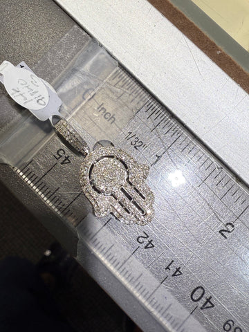 14Kt White Gold VS Natural Diamond Hamsa