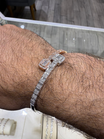 Two Tone Baguette Natural Diamond Bangle