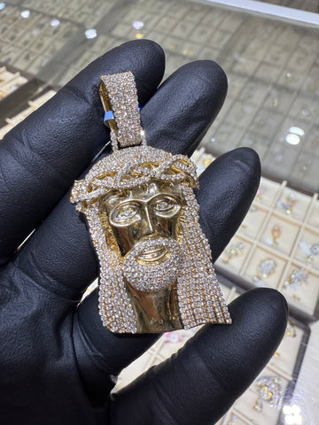 Solid 14KT Natural Diamond Jesus Head Pendant