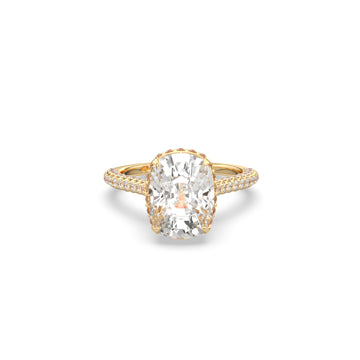 5CTW Pave Elongated Cushion Cut Lab Diamond Engagement Ring