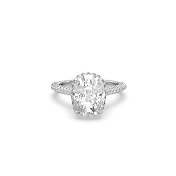 5CTW Pave Elongated Cushion Cut Lab Diamond Engagement Ring