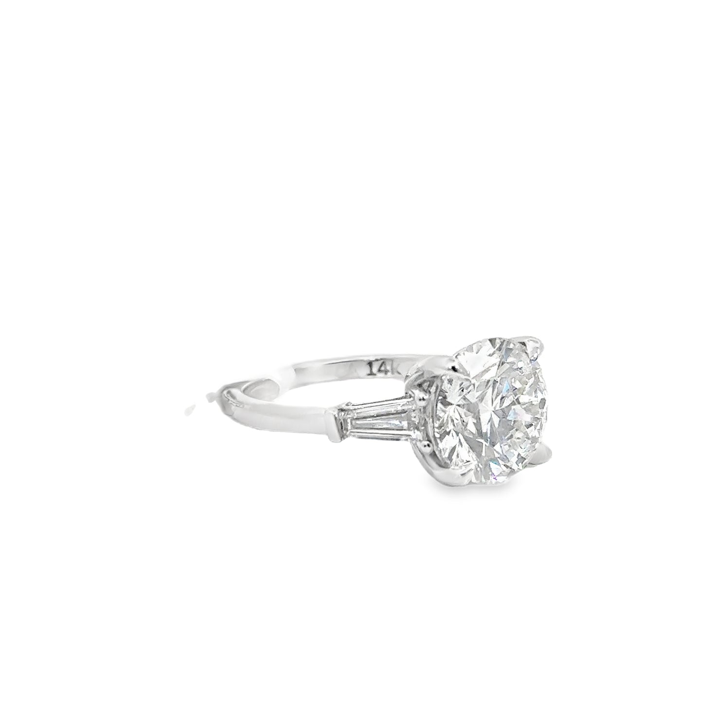 4CT Tapered Baguette Round Diamond Engagement Ring