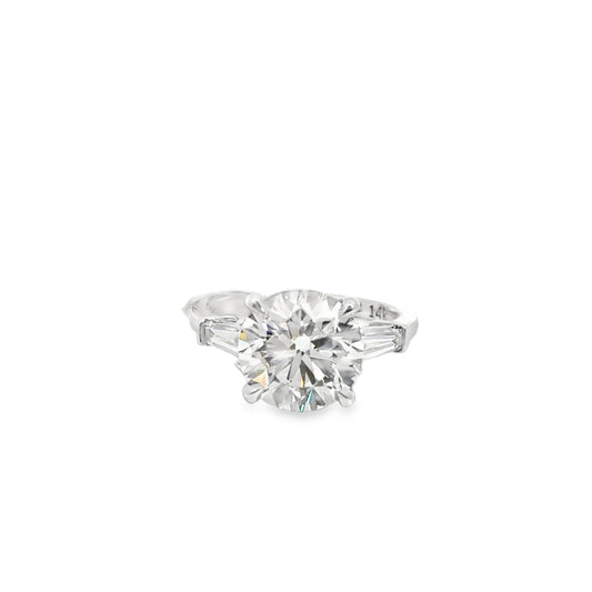 4CT Tapered Baguette Round Diamond Engagement Ring