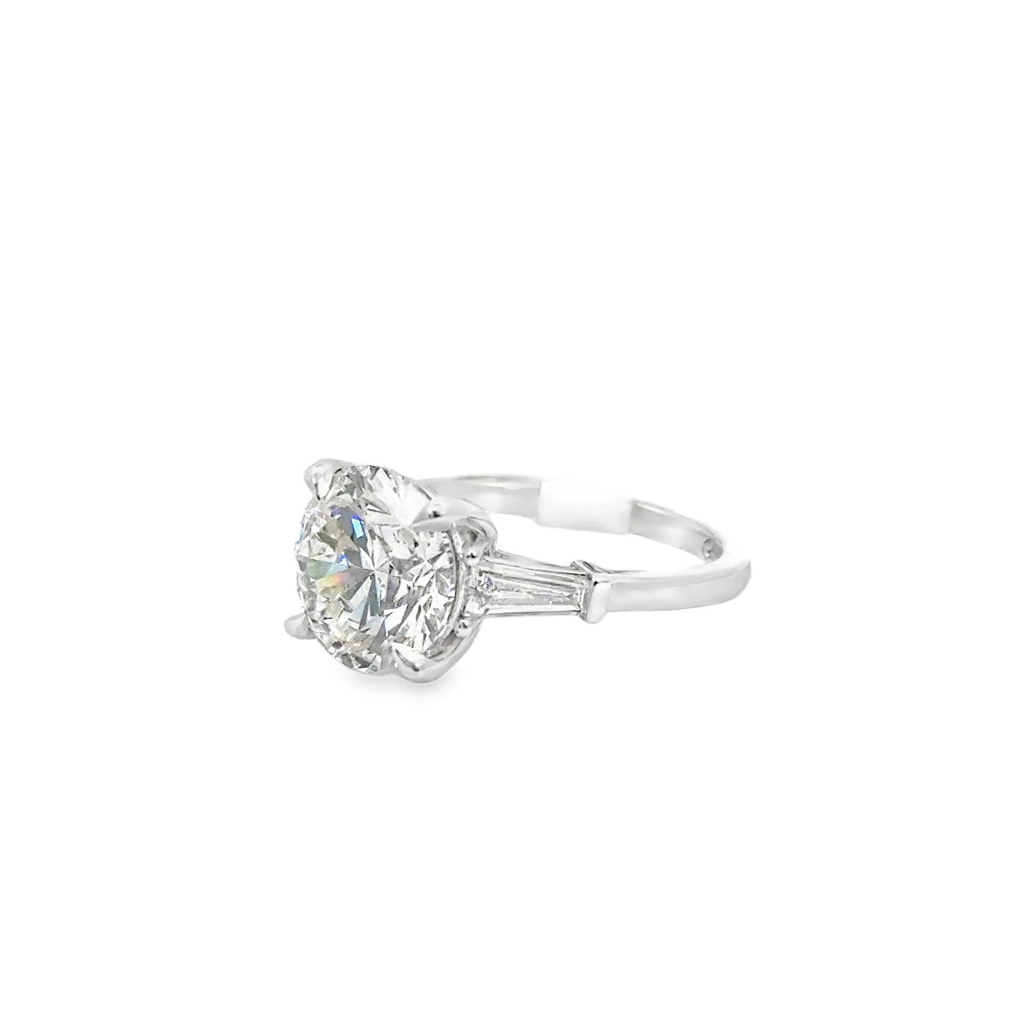 4CT Tapered Baguette Round Diamond Engagement Ring