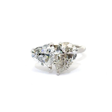 Toi et Moi Heart and Pear Shape Diamond Engagement Ring 4CTW