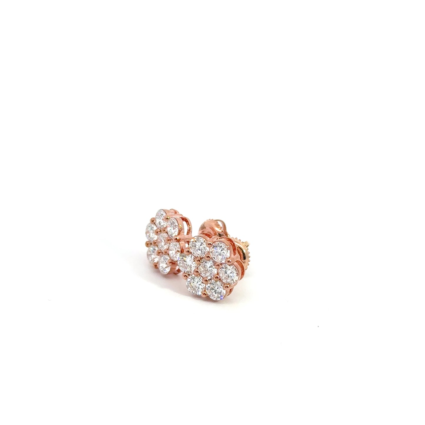 14KT Rose Gold Cluster Studs 2CTW