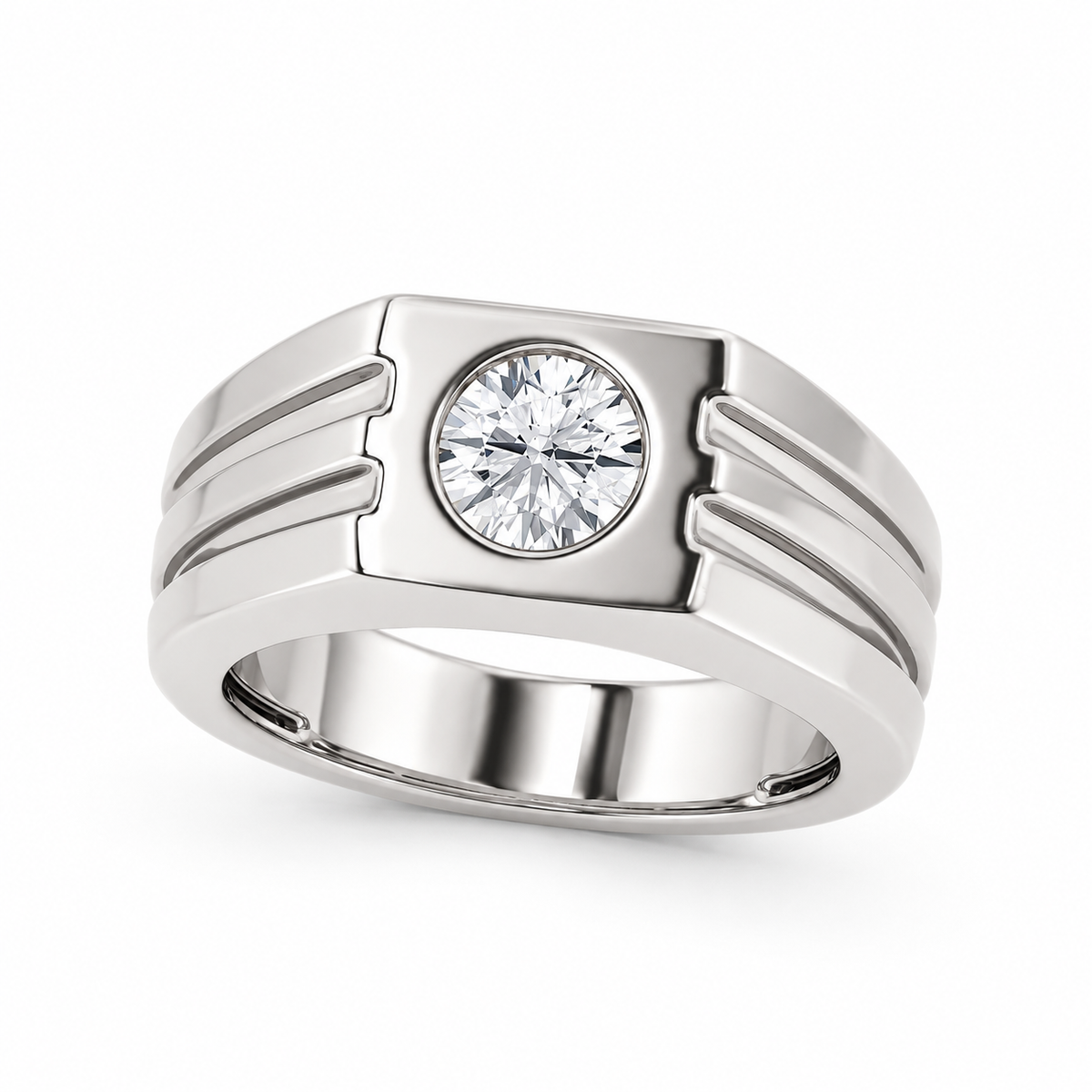Men's Foundry Round Bezel Lab Diamond Solitaire Ring in white gold