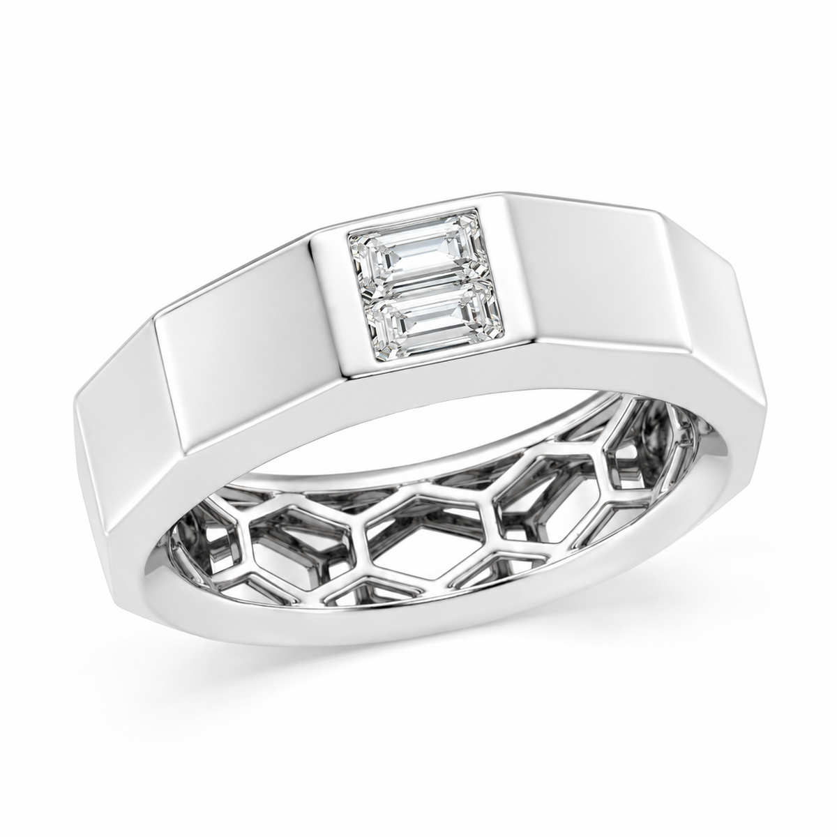 Men's Facet Baguette Lab Diamond Band in white gold