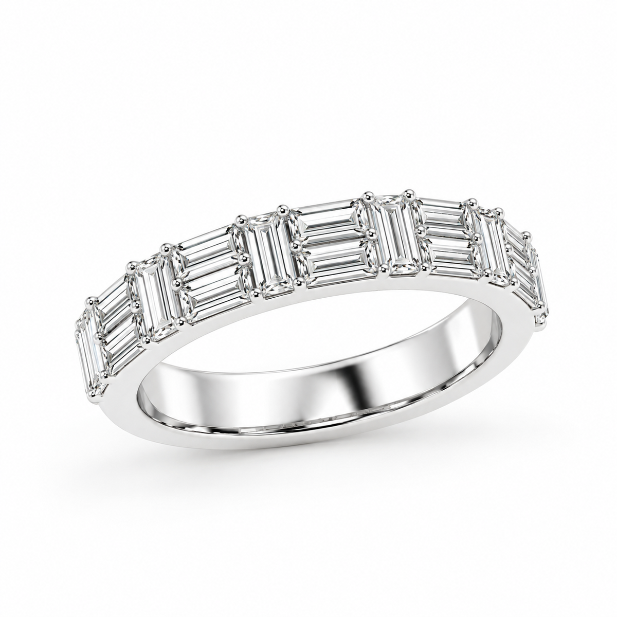 Men's Parallel Baguette Lab Diamond Double-Row Ring in white gold