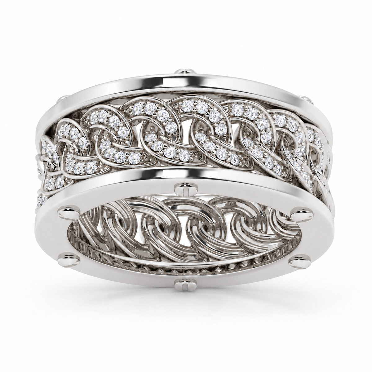 Men's Curb Cuban-Link Lab Diamond Eternity Ring in white gold