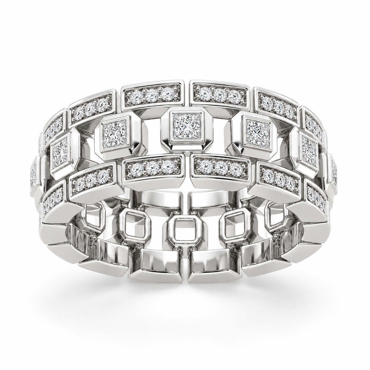 Men's Grid Princess Lab Diamond Modern Band in white gold