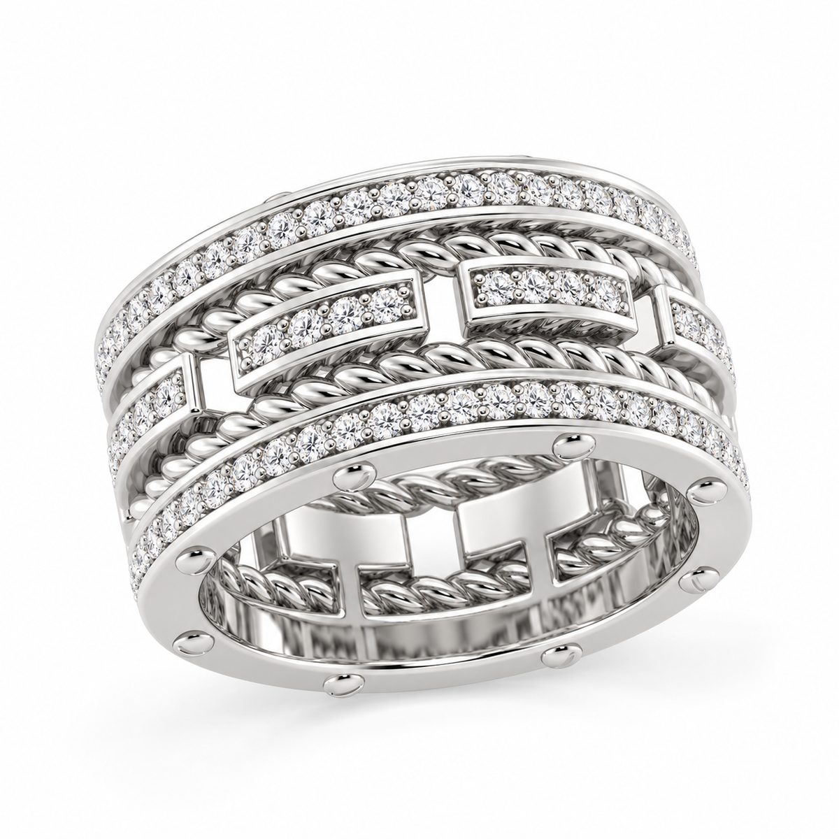 Men's Sculpt Rope-Detail Lab Diamond Band in white gold