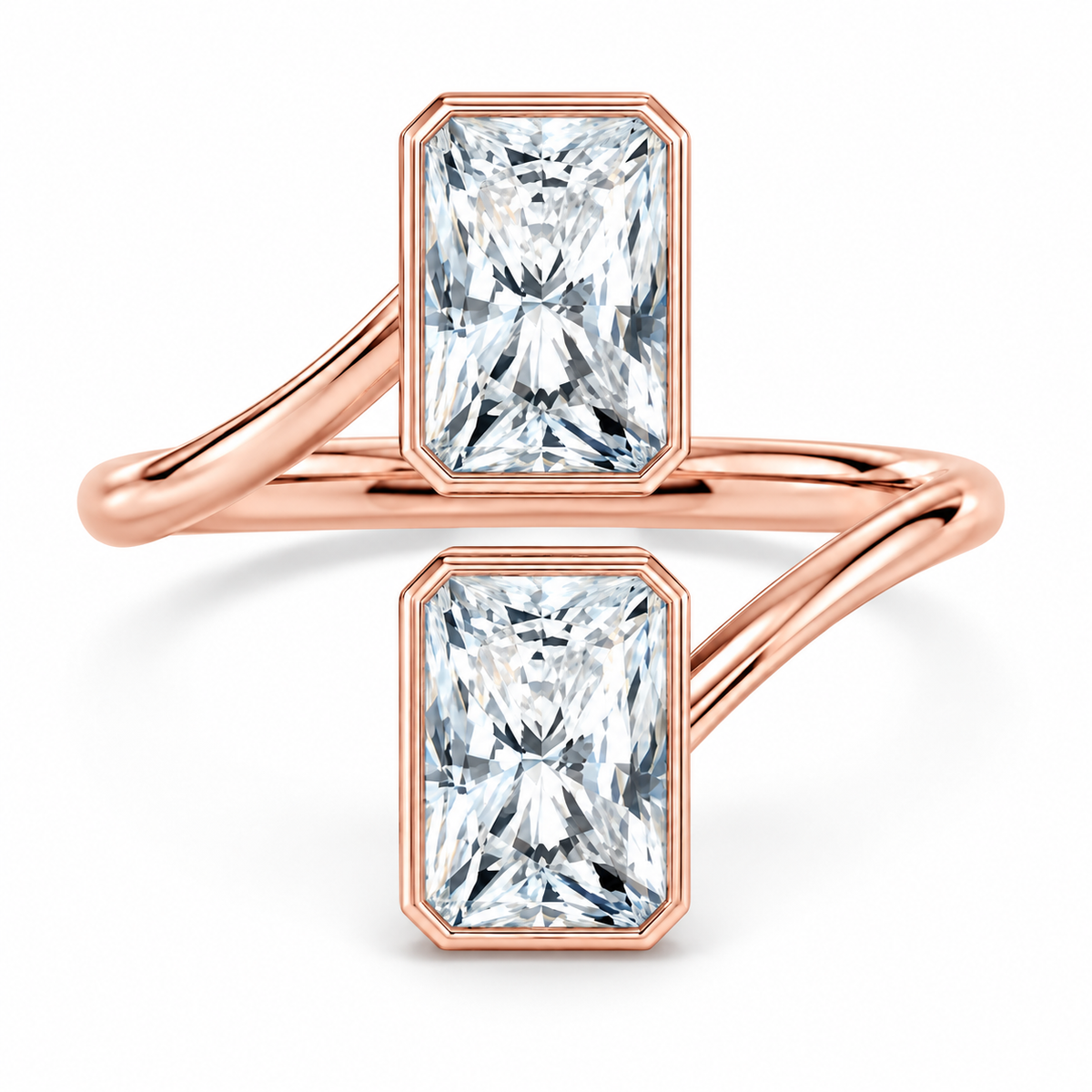 Radiant Bezel Bypass Ring in 14K rose gold – illustrative rendering
