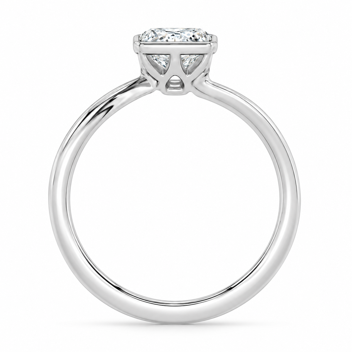 Radiant Bezel Bypass Ring in 14K white gold, side view – illustrative rendering