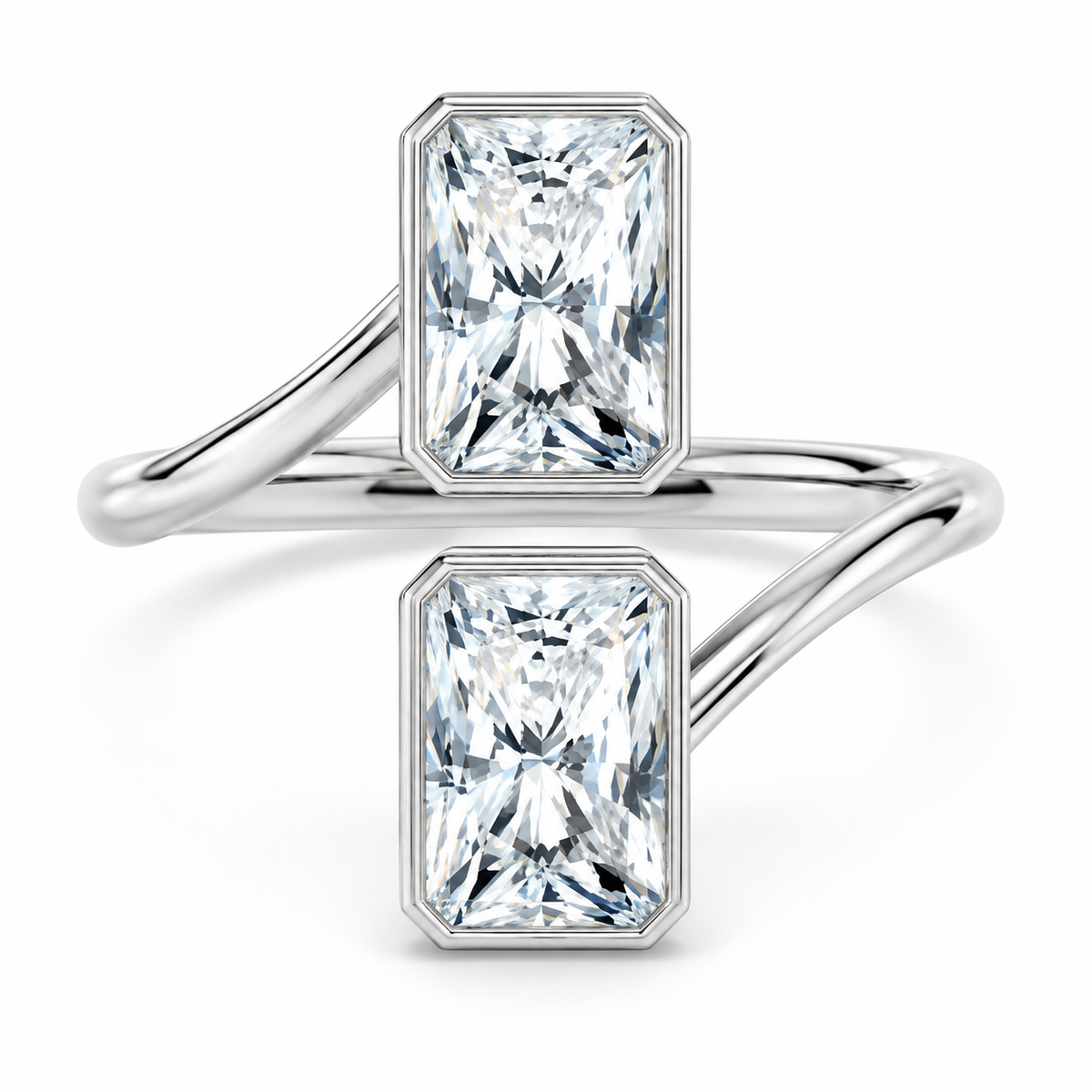 Radiant Bezel Bypass Ring in 14K white gold – illustrative rendering