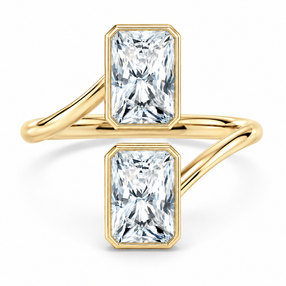 Radiant Bezel Bypass Ring in 14K yellow gold – illustrative rendering