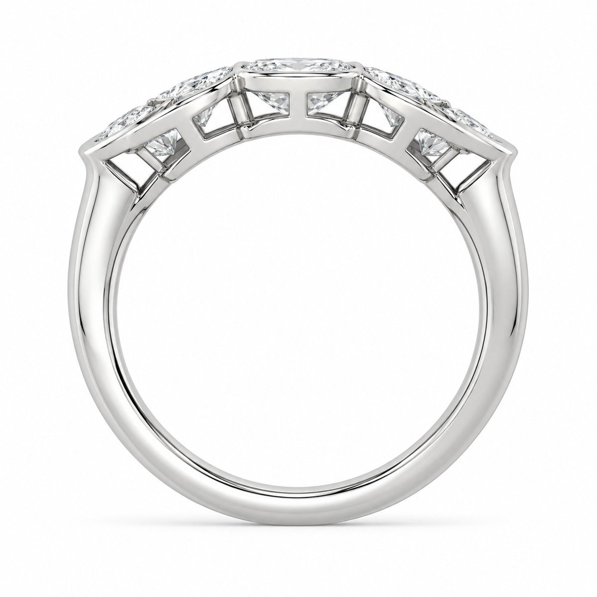 Oval Double-Row Bezel Ring in 14K white gold, detailed side view — illustrative rendering
