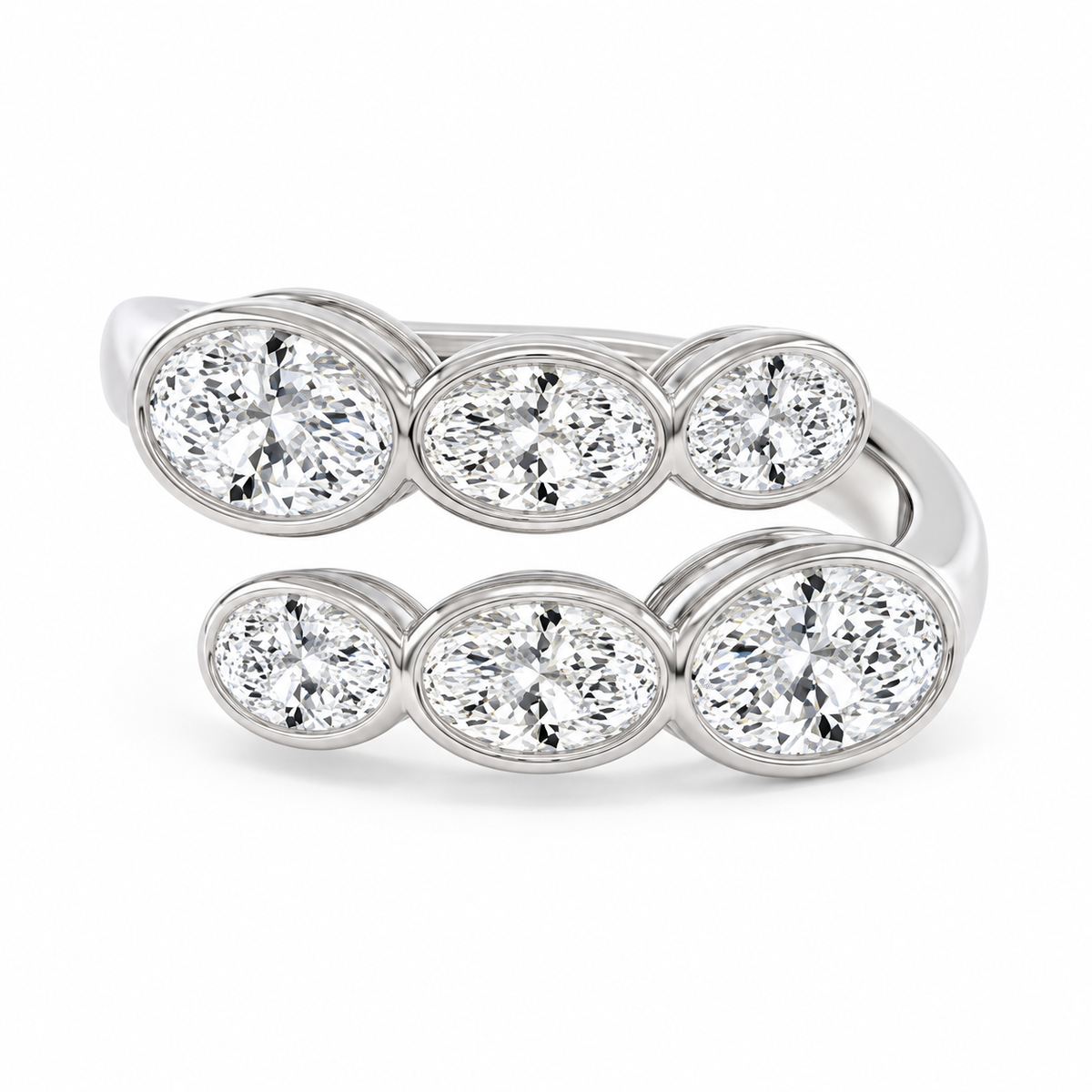 Oval Double-Row Bezel Ring in 14K white gold – illustrative rendering