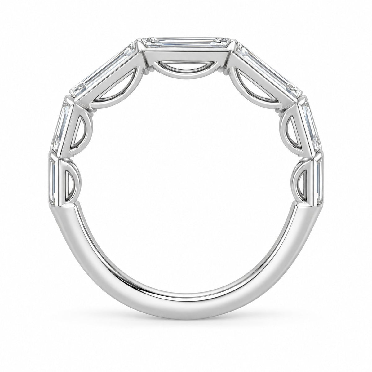 Tapered Baguette Bezel Wrap Ring in 14K white gold, detailed side view — illustrative rendering
