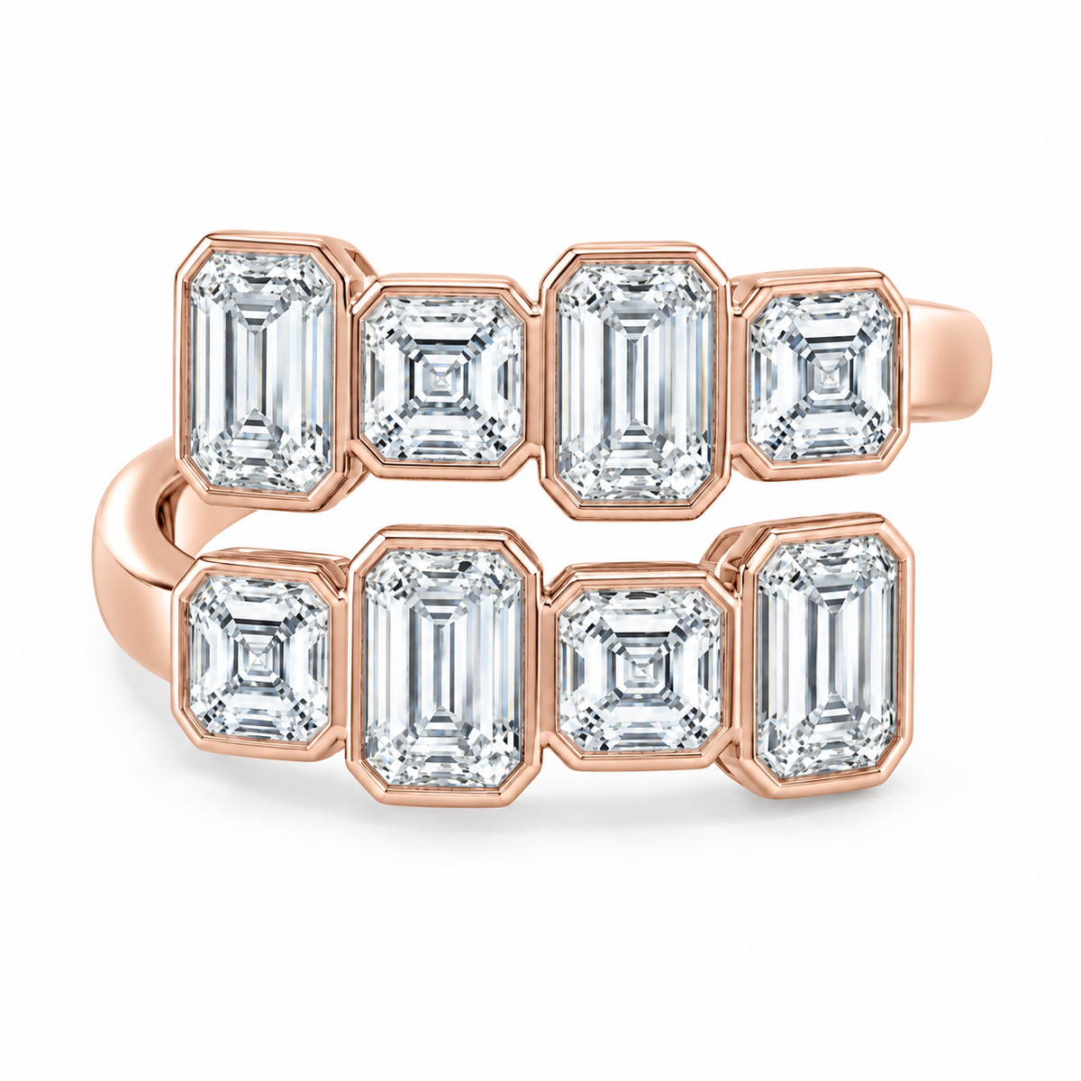 Emerald & Asscher Double-Row Bezel Ring – rg view
