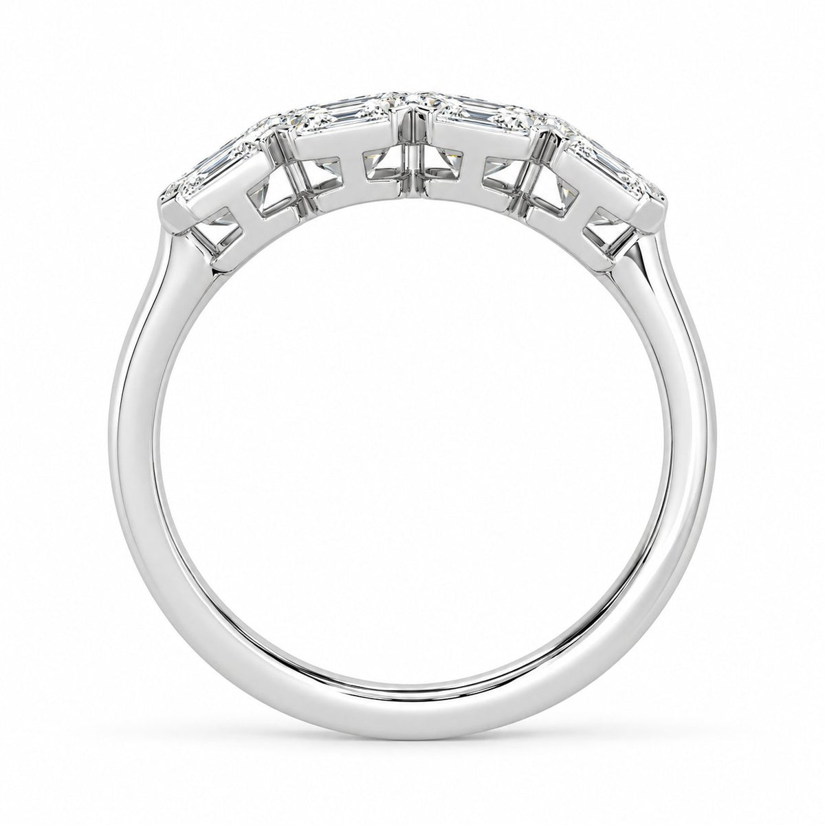 Emerald & Asscher Double-Row Bezel Ring in 14K white gold, detailed side view — illustrative rendering