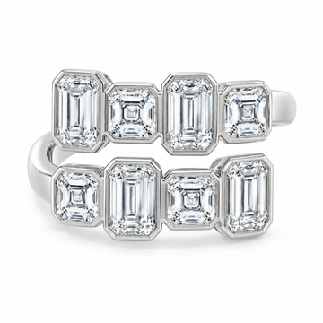 Emerald & Asscher Double-Row Bezel Ring in 14K white gold – illustrative rendering