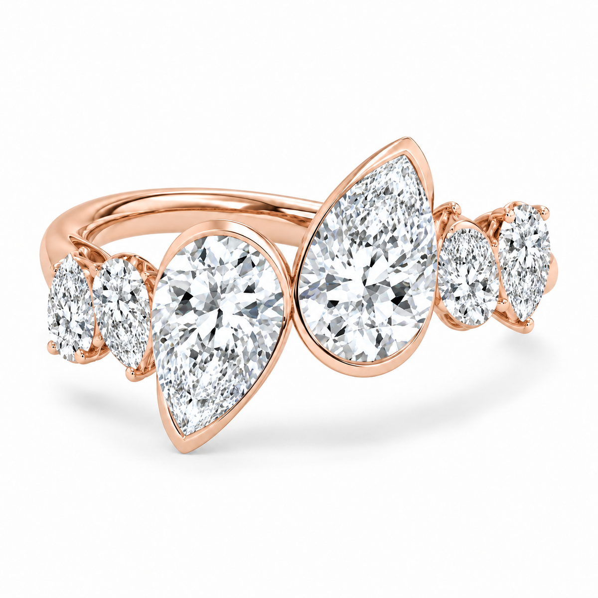 Pear & Round Bezel Duet Ring in 14K rose gold – illustrative rendering