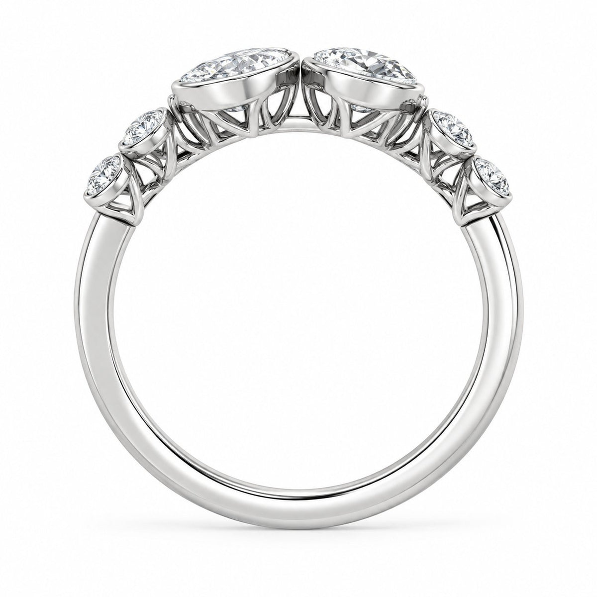 Pear & Round Bezel Duet Ring in 14K white gold, detailed side view — illustrative rendering