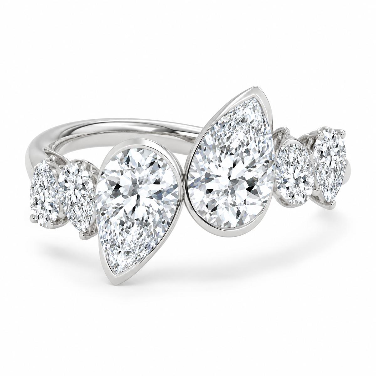 2.68 CTW pear and round lab-grown diamond bezel ring in 14K white gold – illustrative product rendering