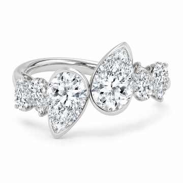 2.68 CTW pear and round lab-grown diamond bezel ring in 14K white gold – illustrative product rendering