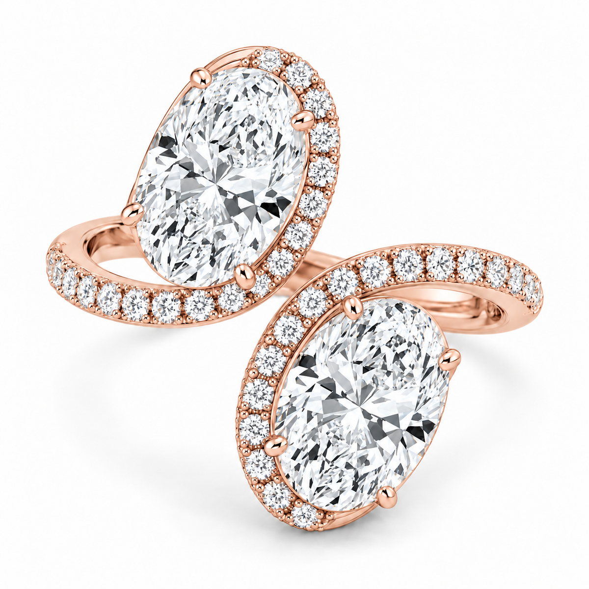 Oval Halo Toi et Moi Ring in 14K rose gold – illustrative rendering