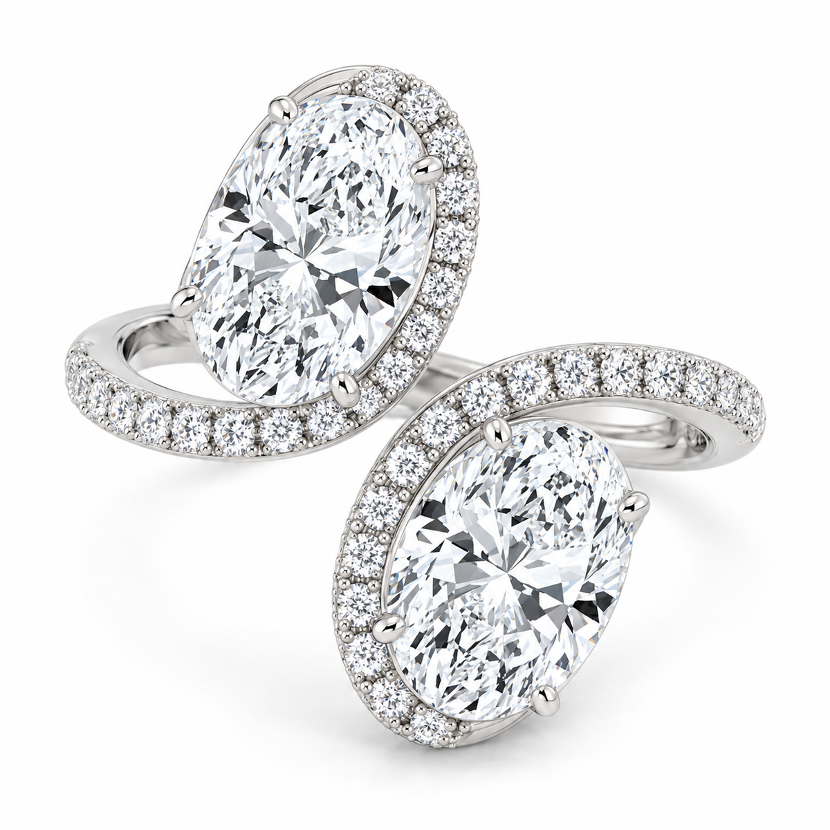 Oval Halo Toi et Moi Ring in 14K white gold – illustrative rendering
