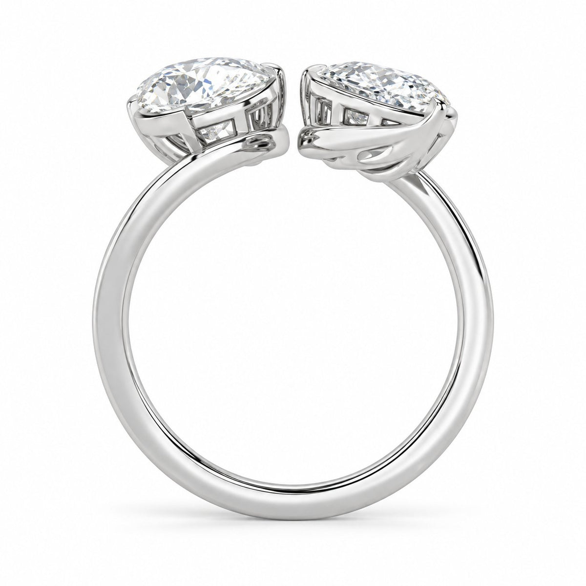 Pear Bezel Toi et Moi Ring in 14K white gold, detailed side view — illustrative rendering