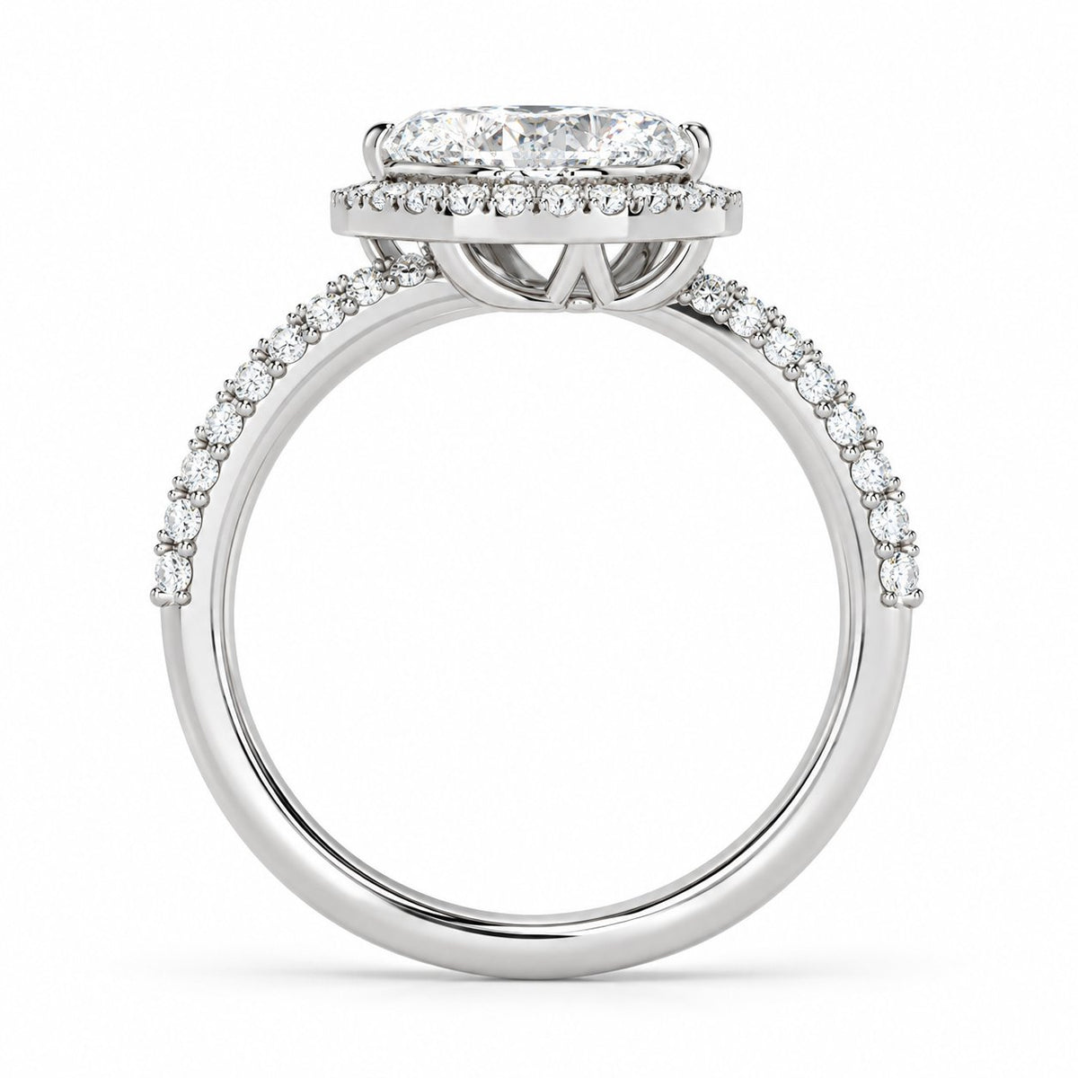 Heart Halo Bypass Ring in 14K white gold, detailed side view — illustrative rendering