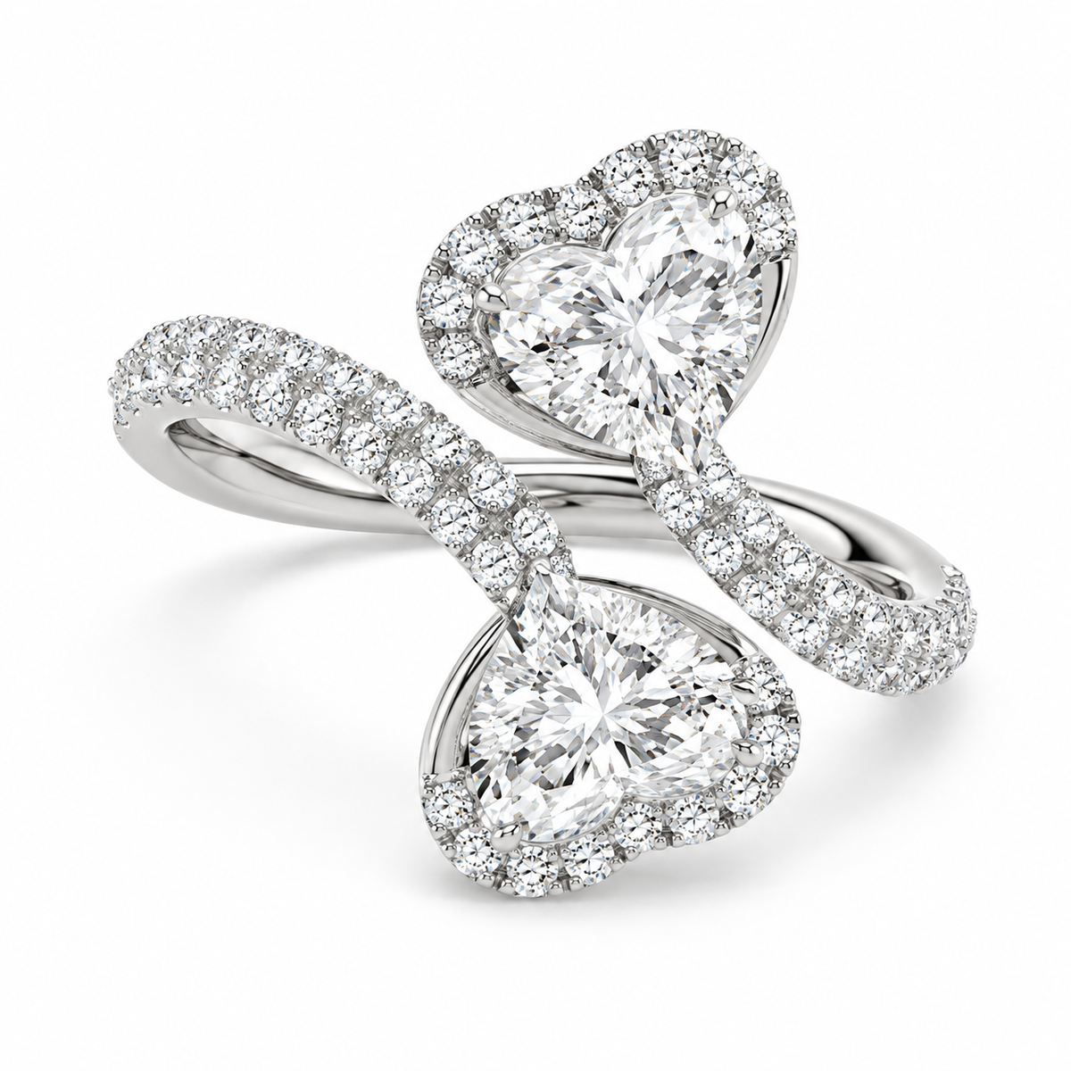 Heart Halo Bypass Ring in 14K white gold – illustrative rendering