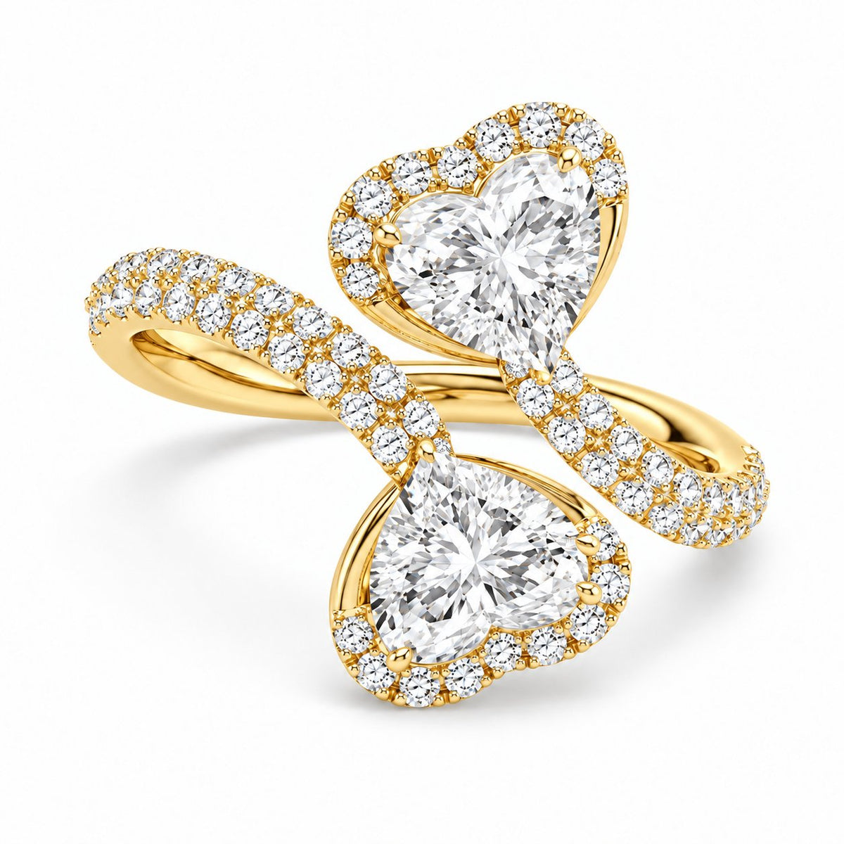 Heart Halo Bypass Ring in 14K yellow gold – high-resolution illustrative rendering