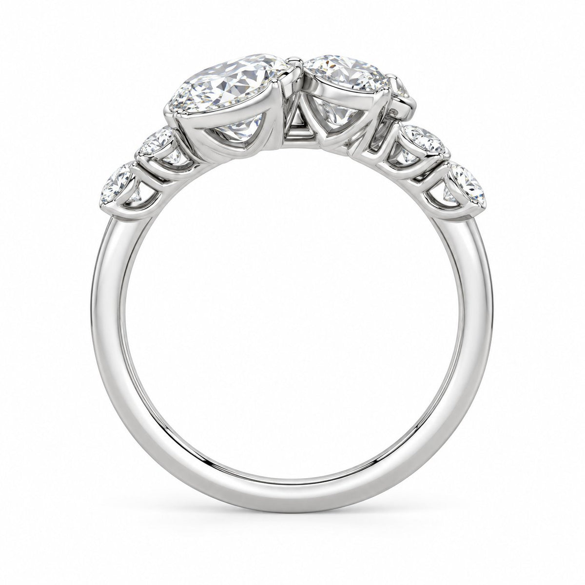 Oval & Round Bezel Duet Ring in 14K white gold, detailed side view — illustrative rendering