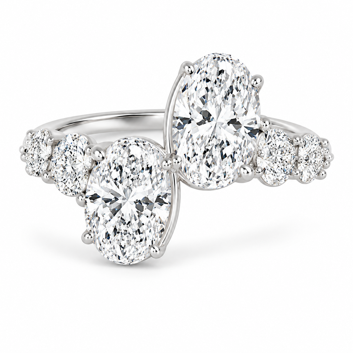 Oval & Round Bezel Duet Ring in 14K white gold – illustrative rendering