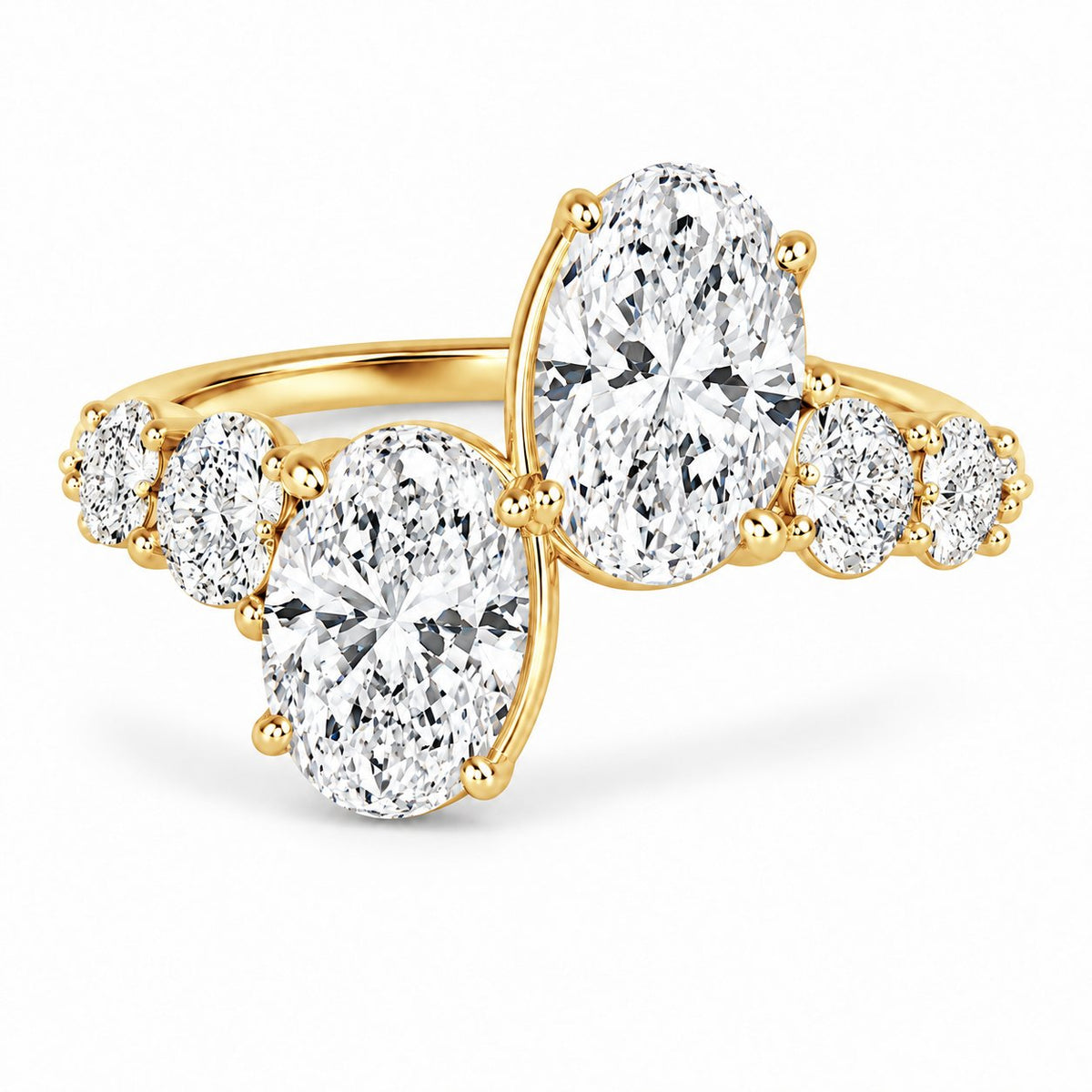 Oval & Round Bezel Duet Ring in 14K yellow gold – high-resolution illustrative rendering