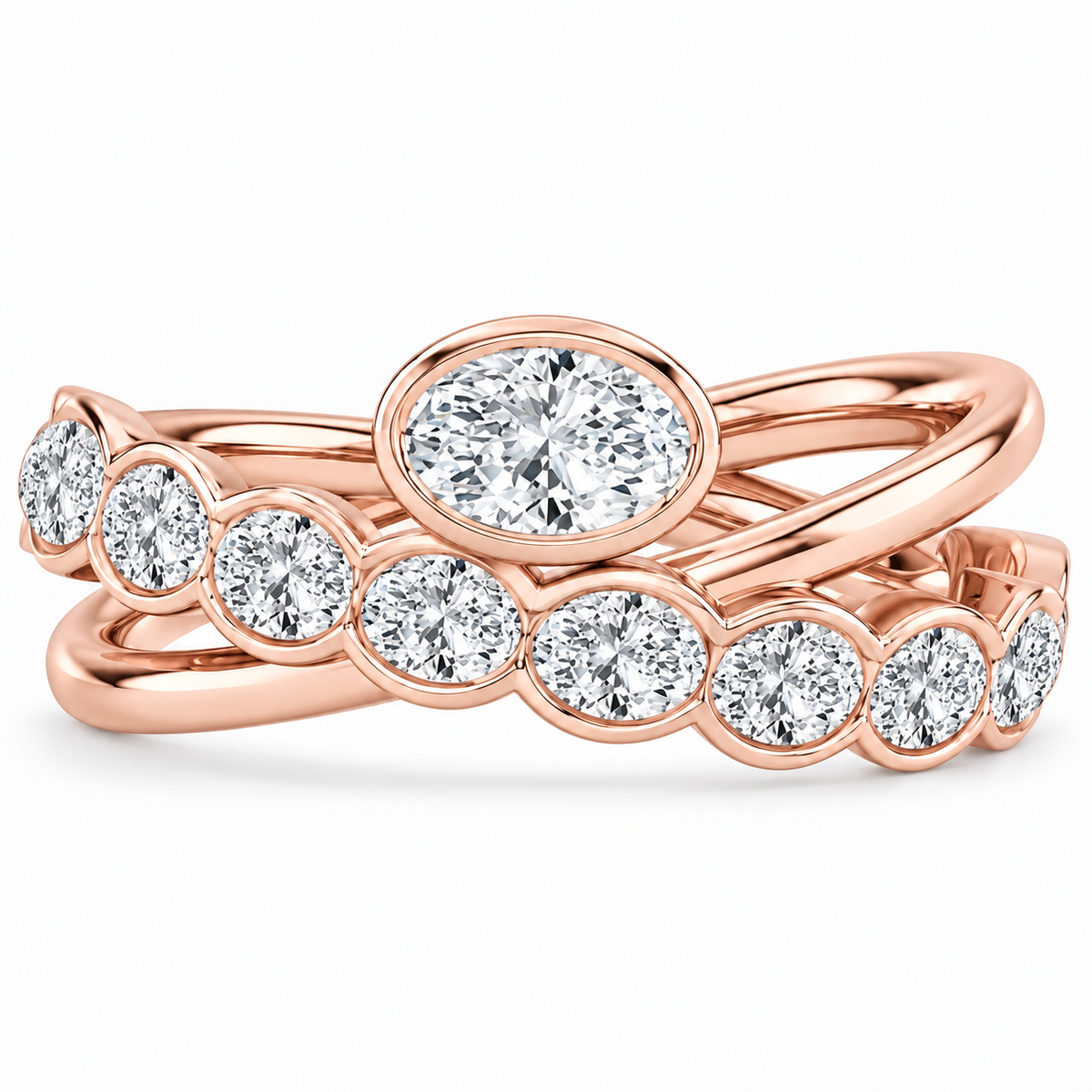 Oval & Round Bezel Crossover Ring in 14K rose gold – illustrative rendering