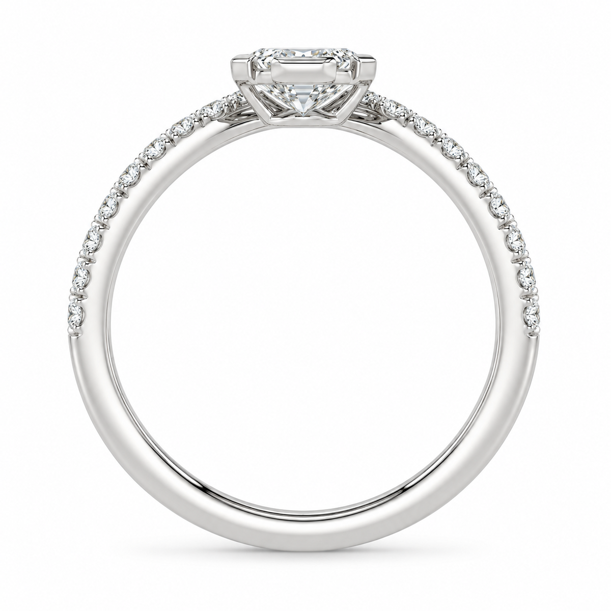 Asscher Bezel Chevron Ring in 14K white gold, side view – illustrative rendering