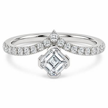 Asscher Bezel Chevron Ring in 14K white gold – illustrative rendering