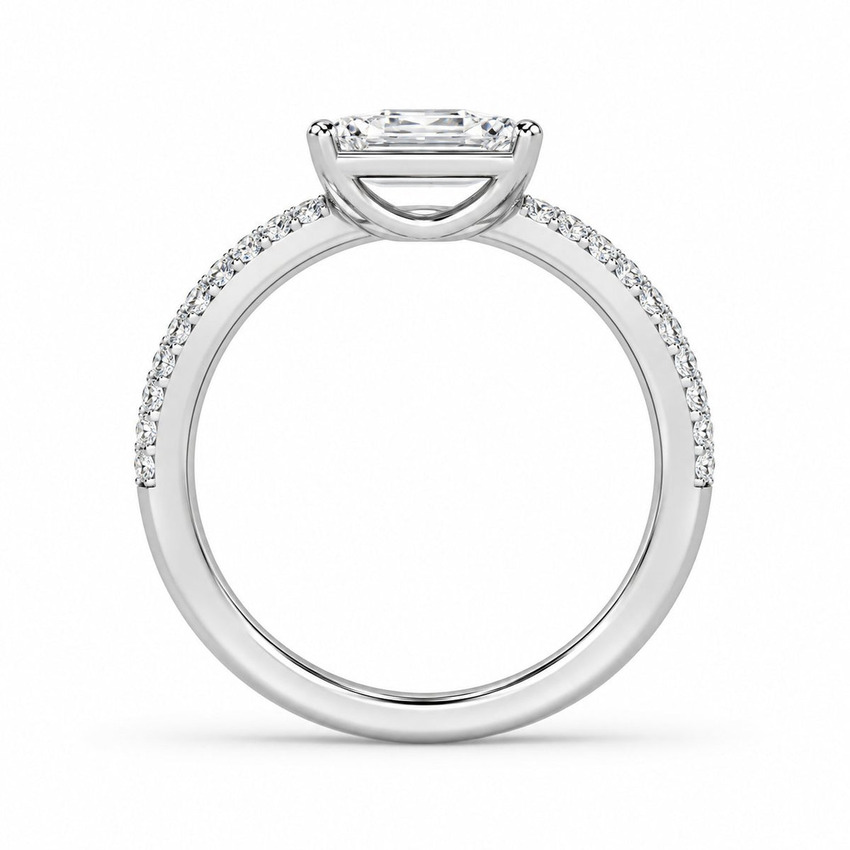 Pear & Emerald Pavé Bypass Ring in 14K white gold, detailed side view — illustrative rendering